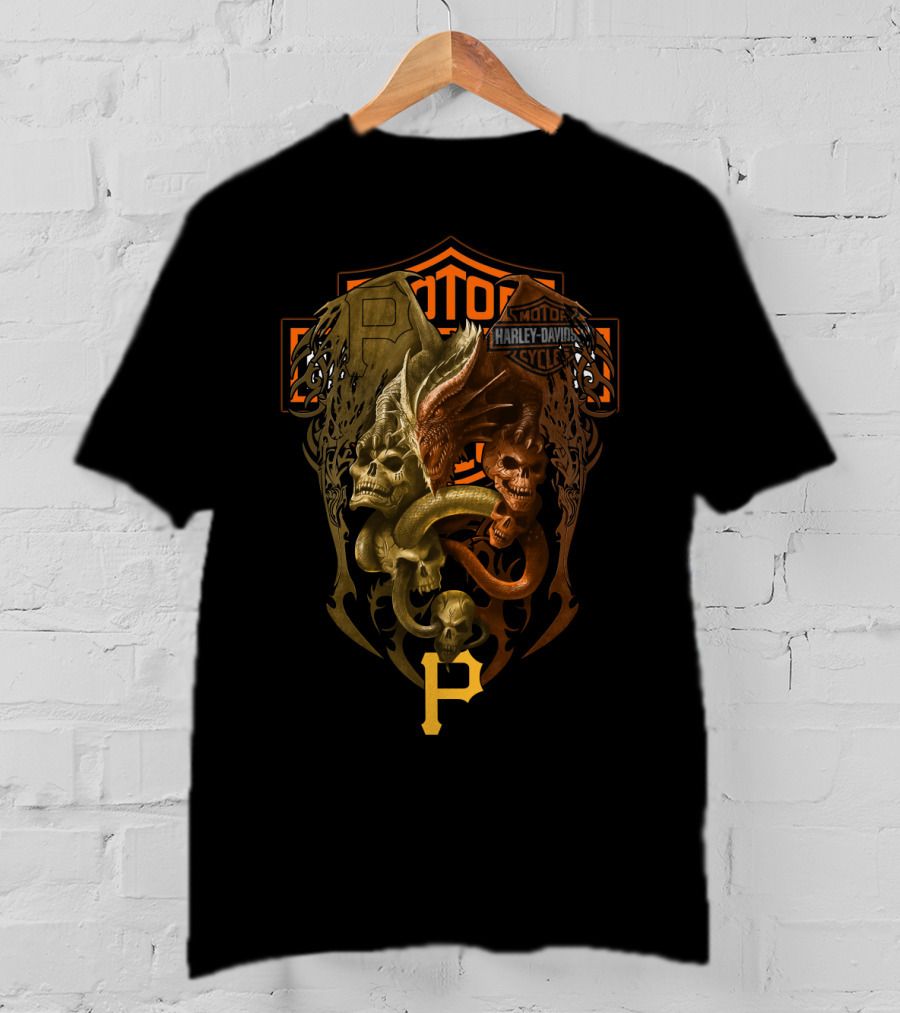 Harley Davidson Pirates Skull Dragon Patch Mlb 108 T-Shirt