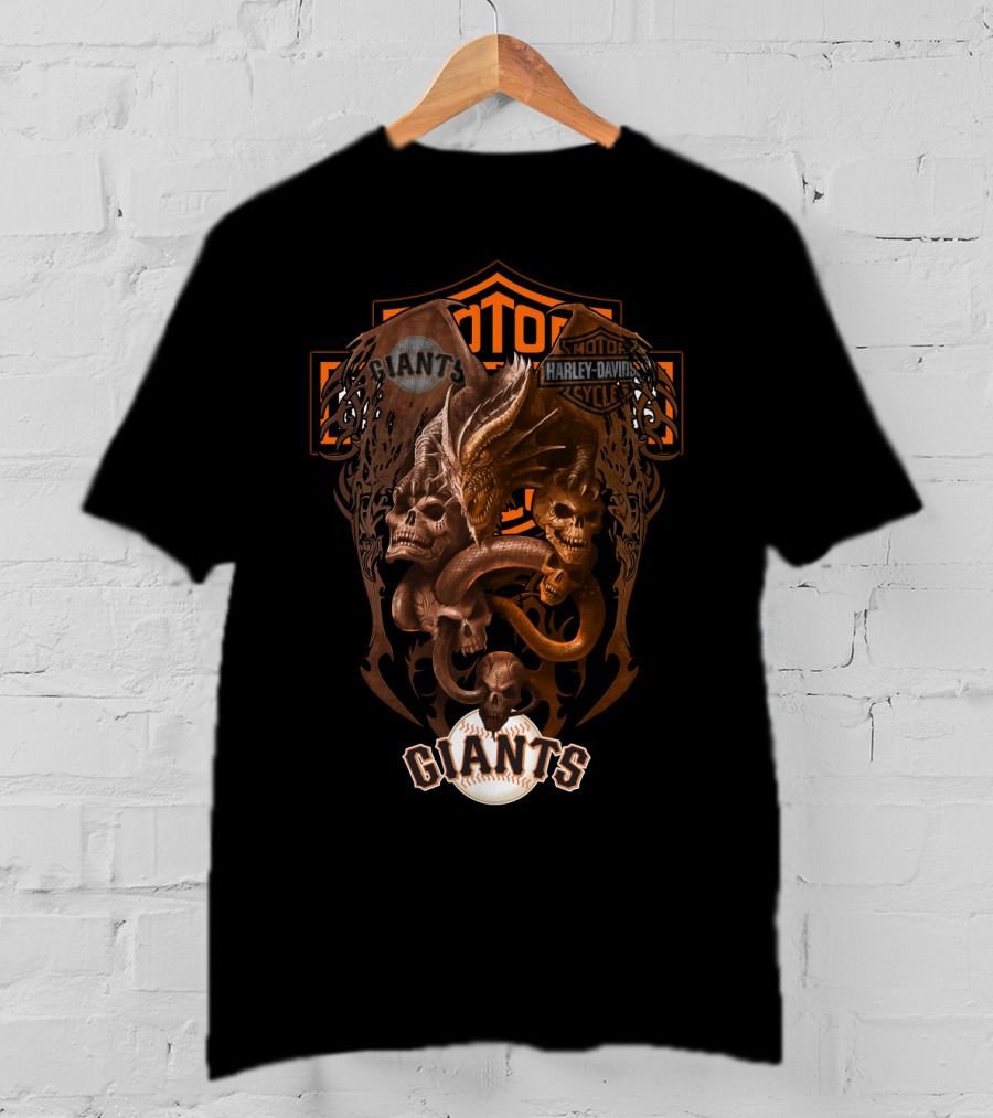 Mlb Sfg Giants Harley Davidson Skull And Dragon T-Shirt