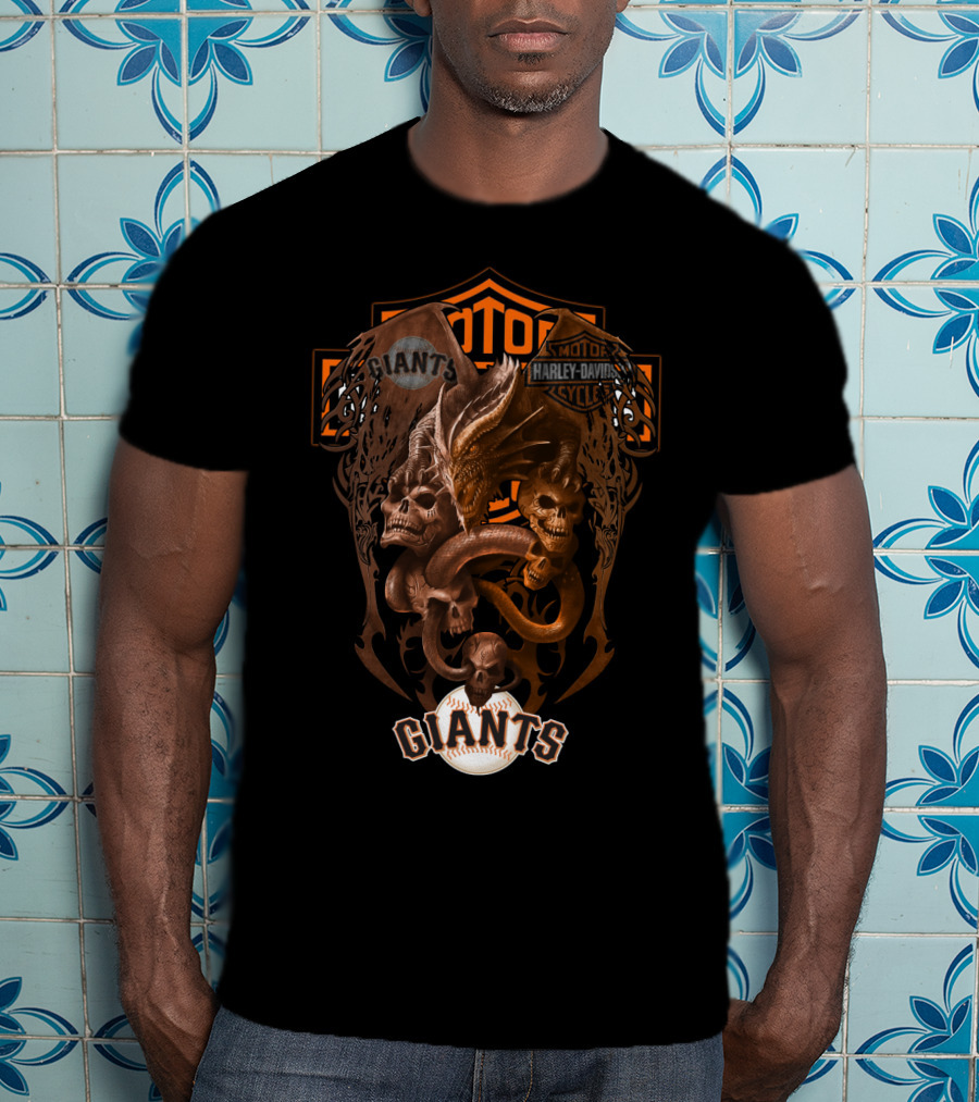 Mlb Sfg Giants Harley Davidson Skull And Dragon T-Shirt