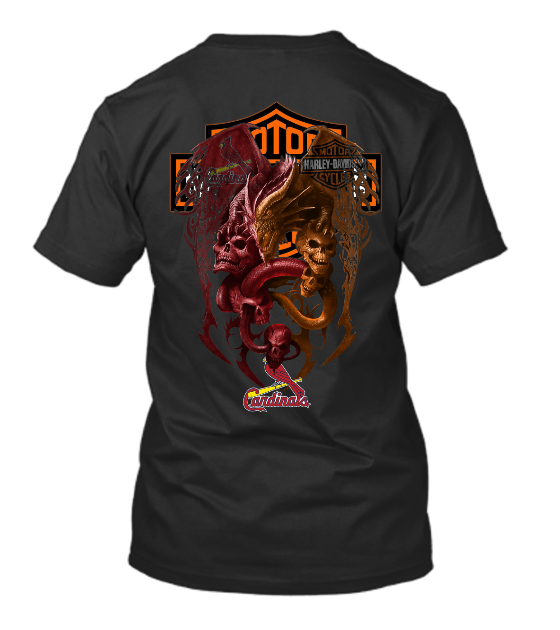 Mlb Slc Harley Davidson Cardinals Skulls And Serpent T-Shirt