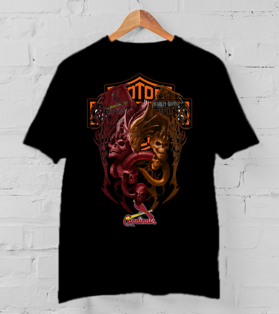 Mlb Slc Harley Davidson Cardinals Skulls And Serpent T-Shirt