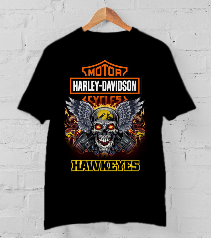 Harley Davidson Motorcycles Iowa Hawkeyes Skull Wings T-Shirt