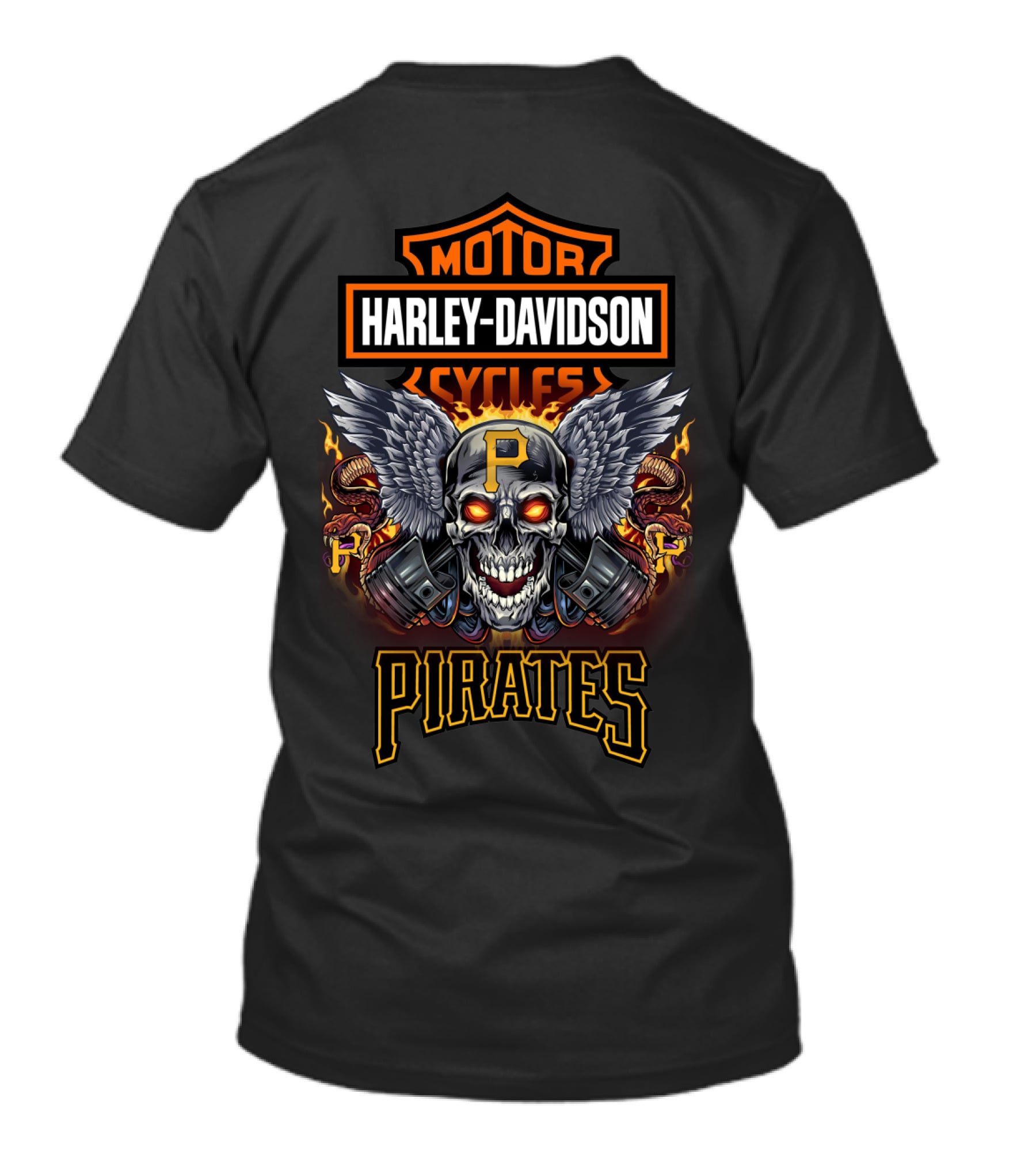 Harley Davidson Motorcycles Pittsburgh Pirates Skull With Wings T-Shirt