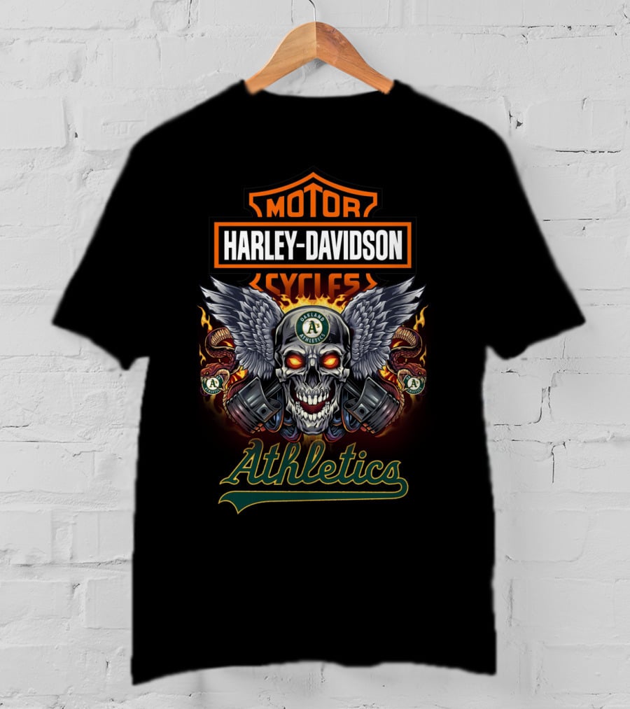 Motor Cycles Harley Davidson Oakland Athletics Skull T-Shirt