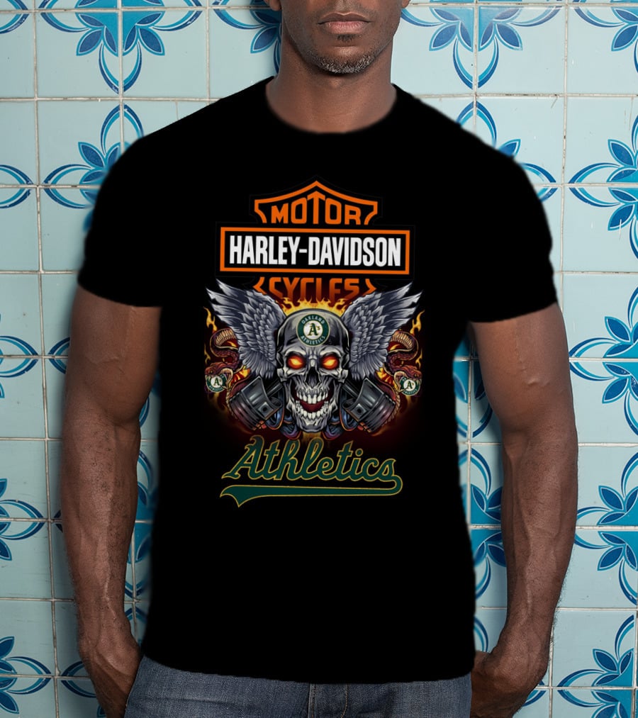 Motor Cycles Harley Davidson Oakland Athletics Skull T-Shirt
