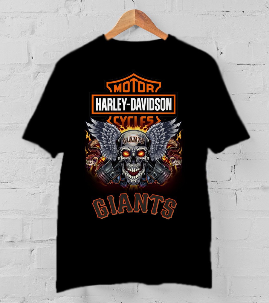 Harley Davidson Motor Cycles Giants Skull Wings T-Shirt