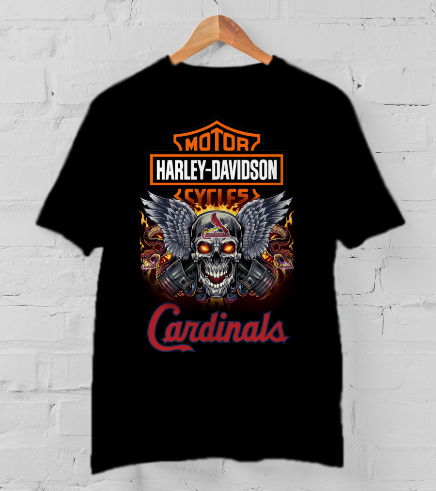 Harley Davidson Motor Cycles Skull Cardinals St Louis T-Shirt
