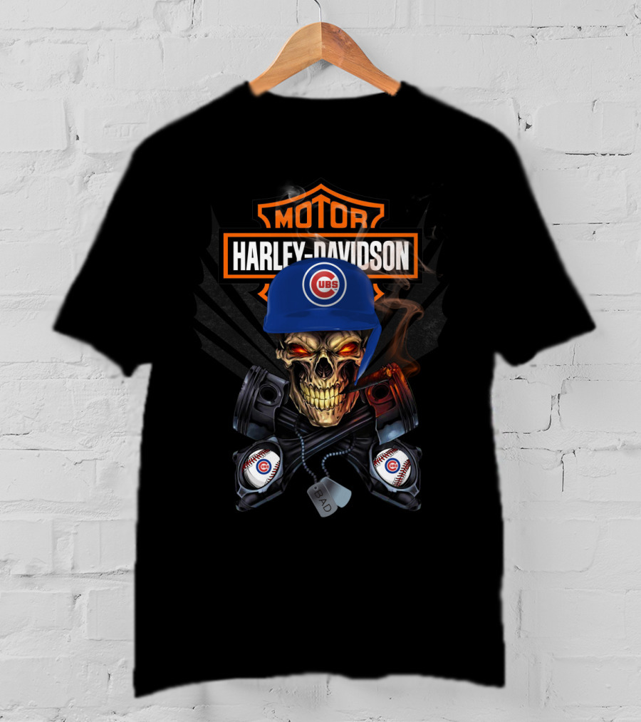 Chicago Cubs Harley Davidson Skull T-Shirt