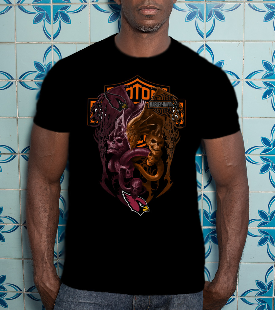 Cardinals Harley Davidson Nfl Ac Skulls And Serpents T-Shirt