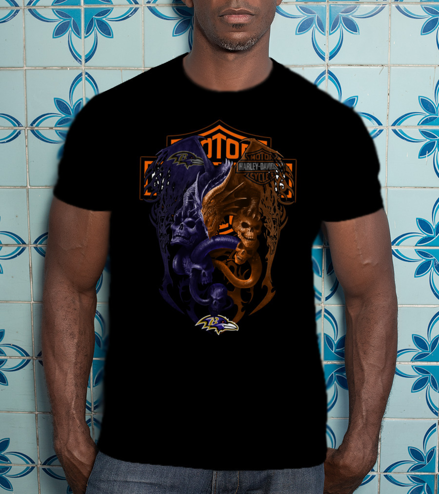 Baltimore Ravens Harley Davidson Skull Dragon T-Shirt
