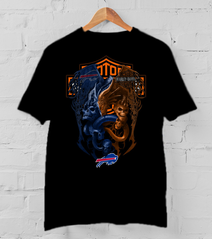 Buffalo Bills Harley Davidson Nfl Collaboration With Dual Skull T-Shirt