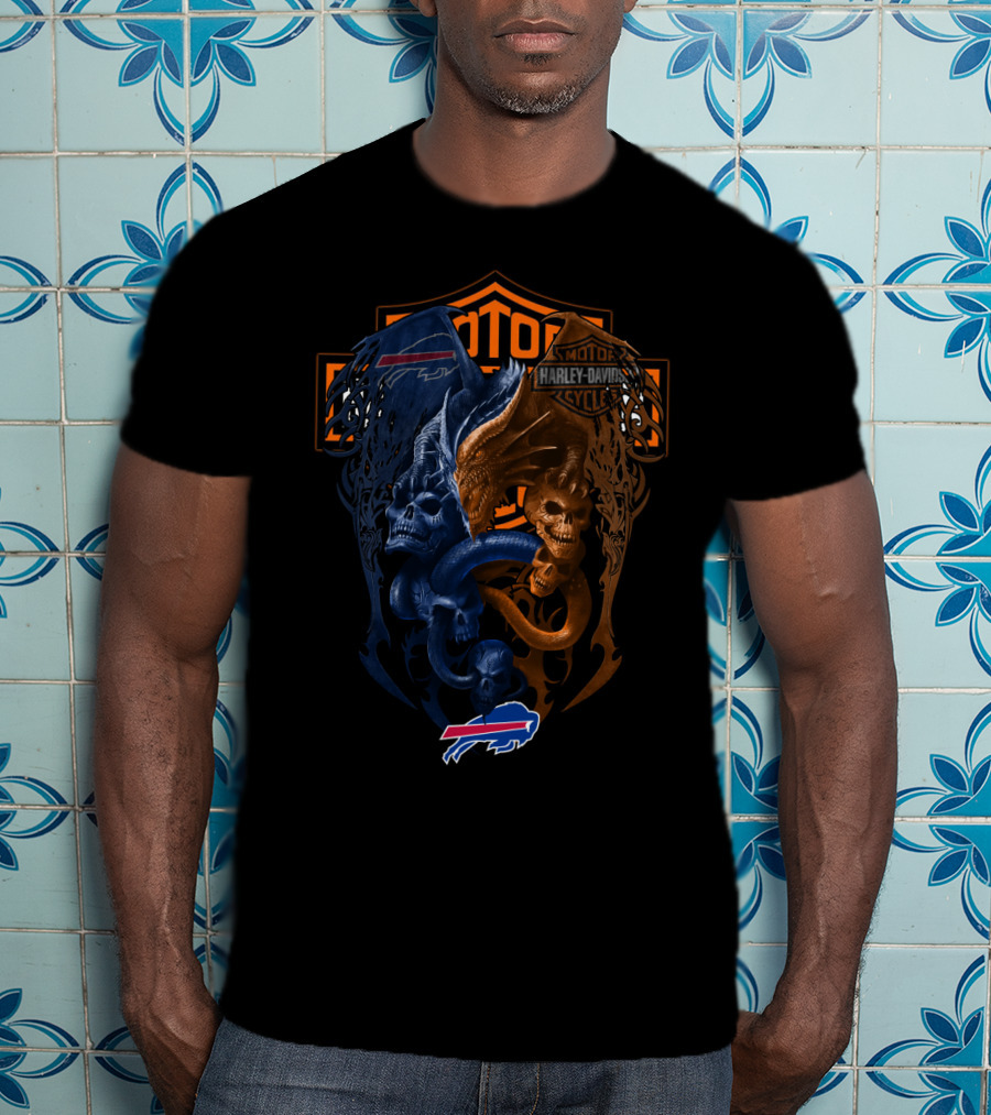 Buffalo Bills Harley Davidson Nfl Collaboration With Dual Skull T-Shirt