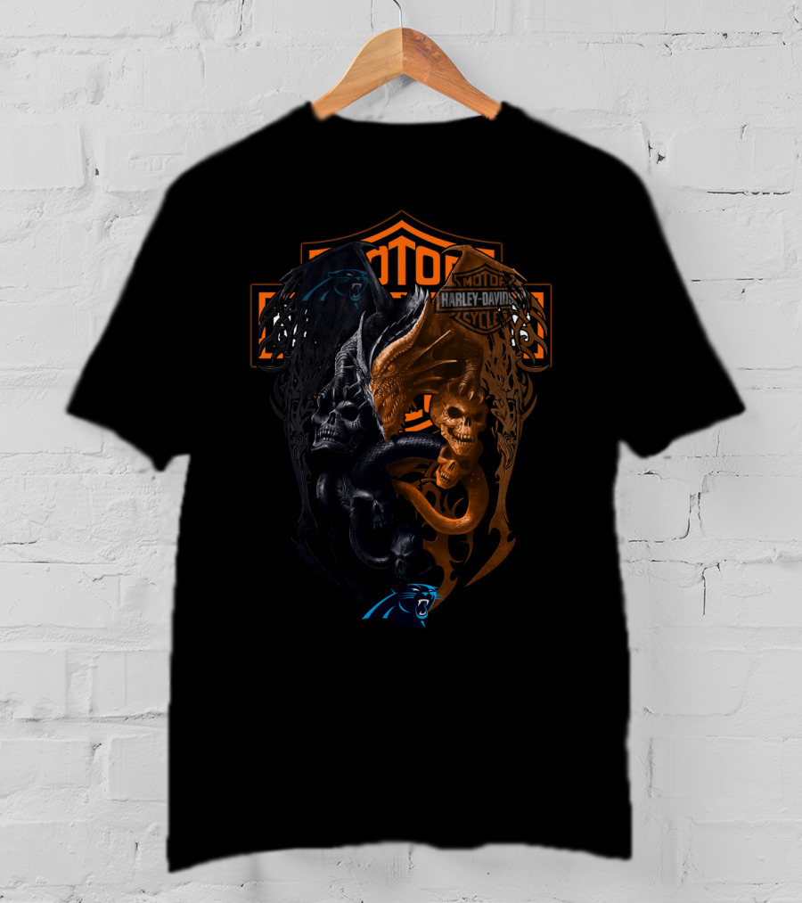 Carolina Panthers And Harley Davidson Skull Emblem Nfl Cp T-Shirt
