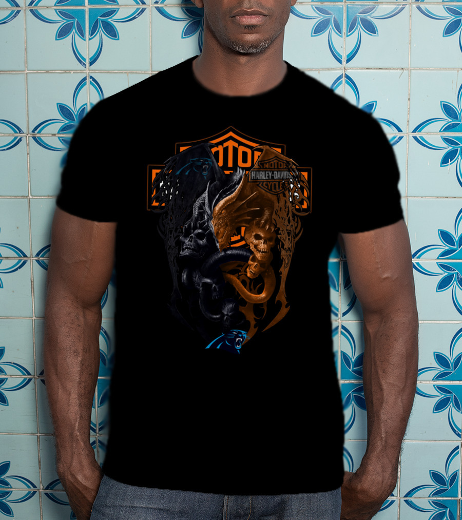 Carolina Panthers And Harley Davidson Skull Emblem Nfl Cp T-Shirt