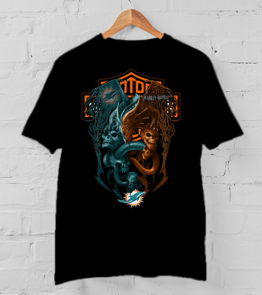 Miami Dolphins Harley Davidson Nfl Skull T-Shirt