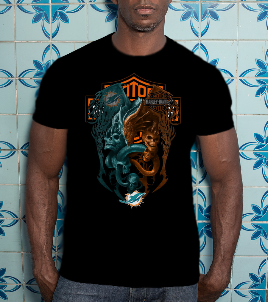 Miami Dolphins Harley Davidson Nfl Skull T-Shirt