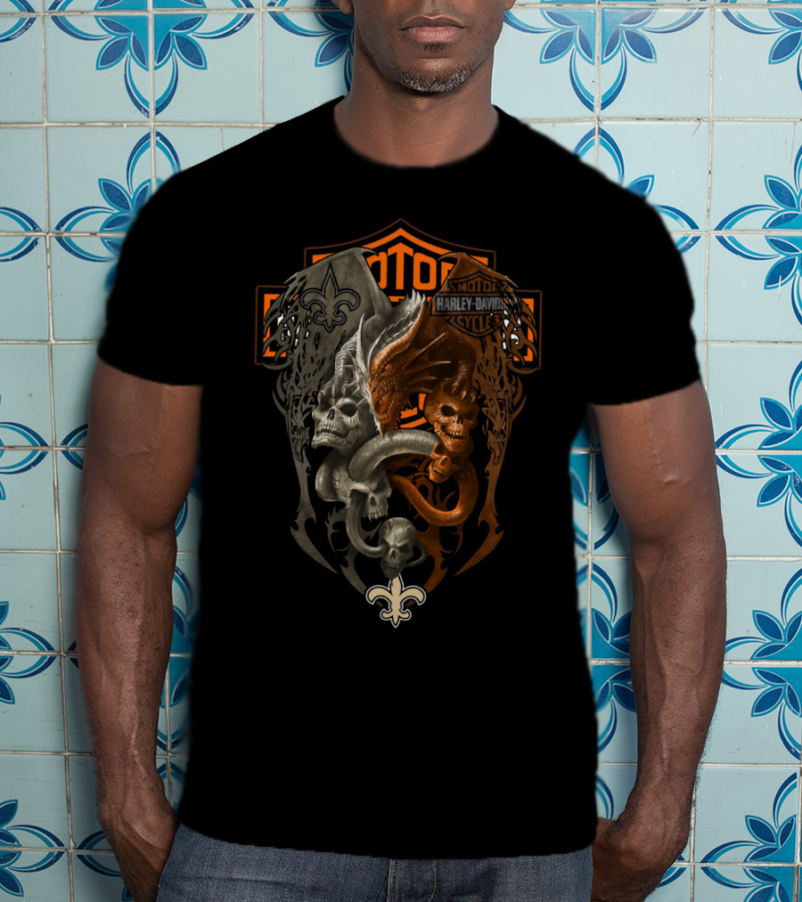 Harley Davidson Nfl New Orleans Saints Skulls Fleur-De-Lis T-Shirt