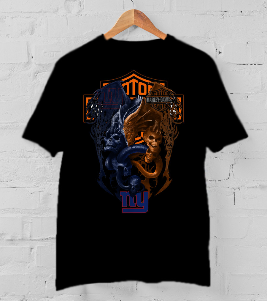 Nyg Harley Davidson Skull And Dragon Nfl T-Shirt