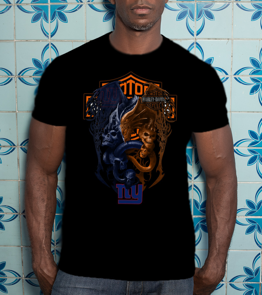 Nyg Harley Davidson Skull And Dragon Nfl T-Shirt