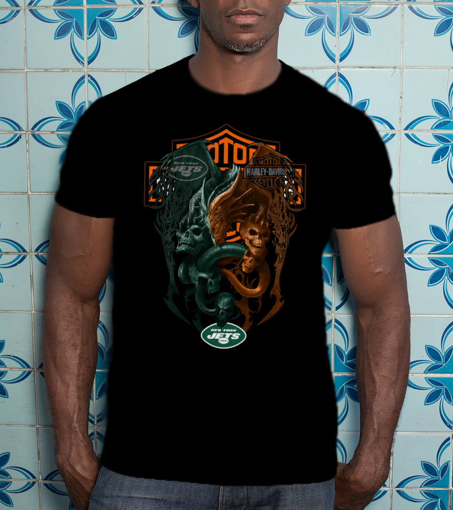 New York Jets Nfl Harley Davidson Skull Serpent T-Shirt