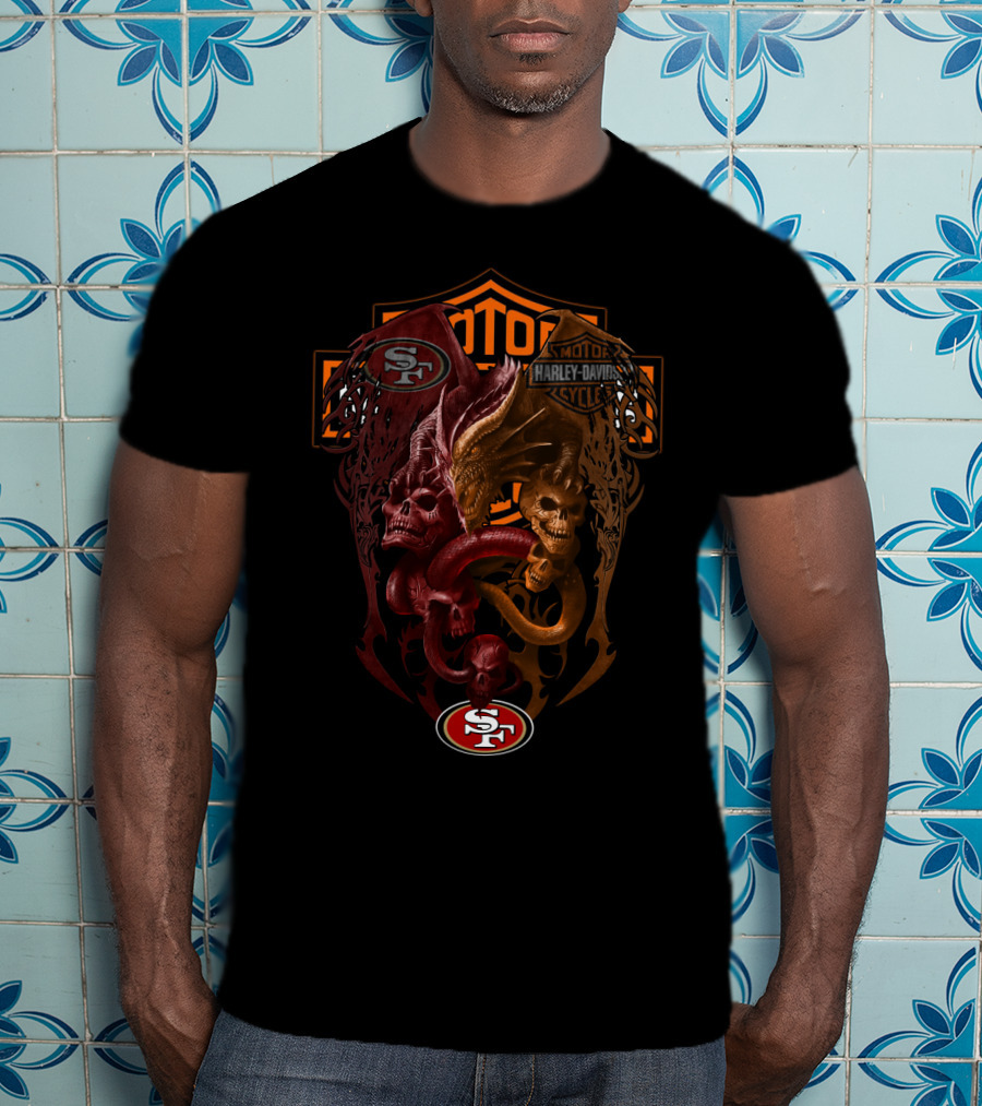 Harley Davidson San Francisco 49ers Skull Dragon Nfl Collaboration T-Shirt