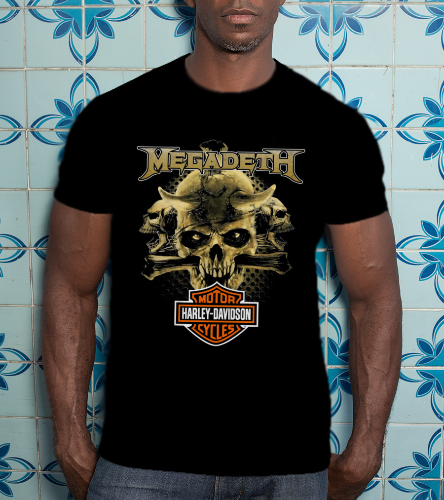 Megadeth Harley Davidson Motor Cycles Skull Art T-Shirt
