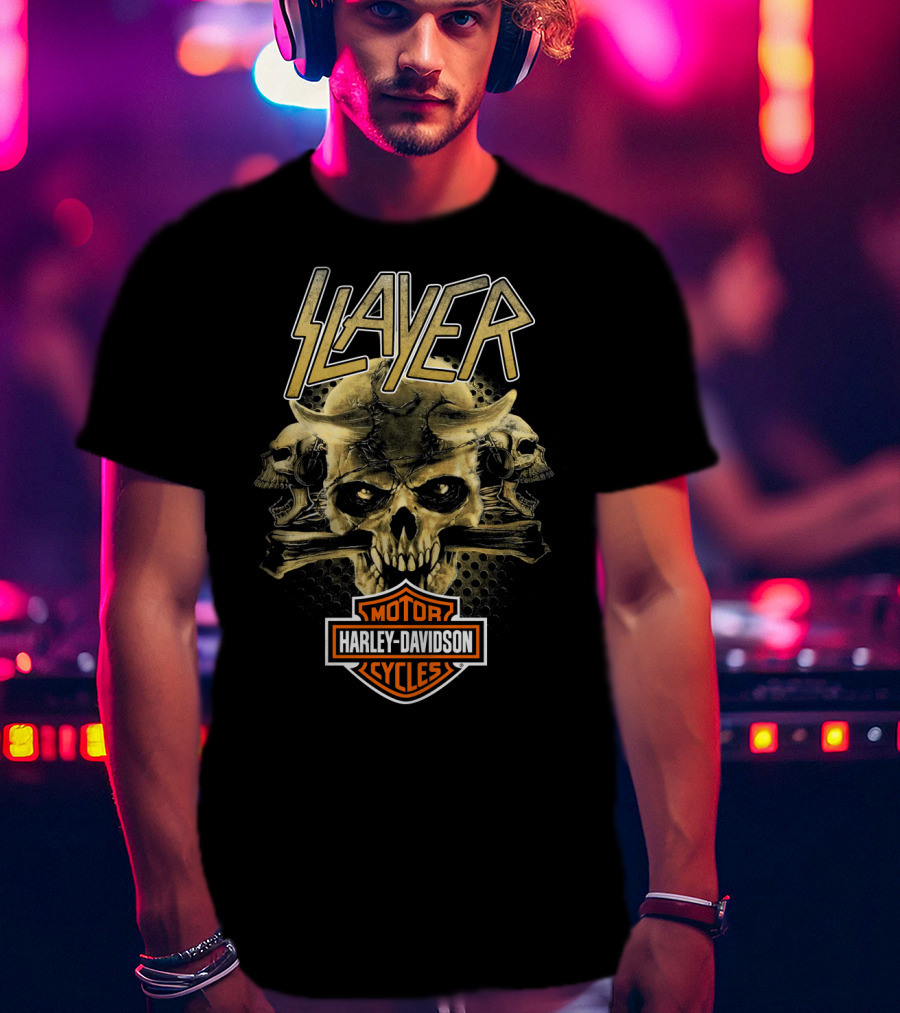 Slayer Harley Davidson Motor Cycles Skull T-Shirt