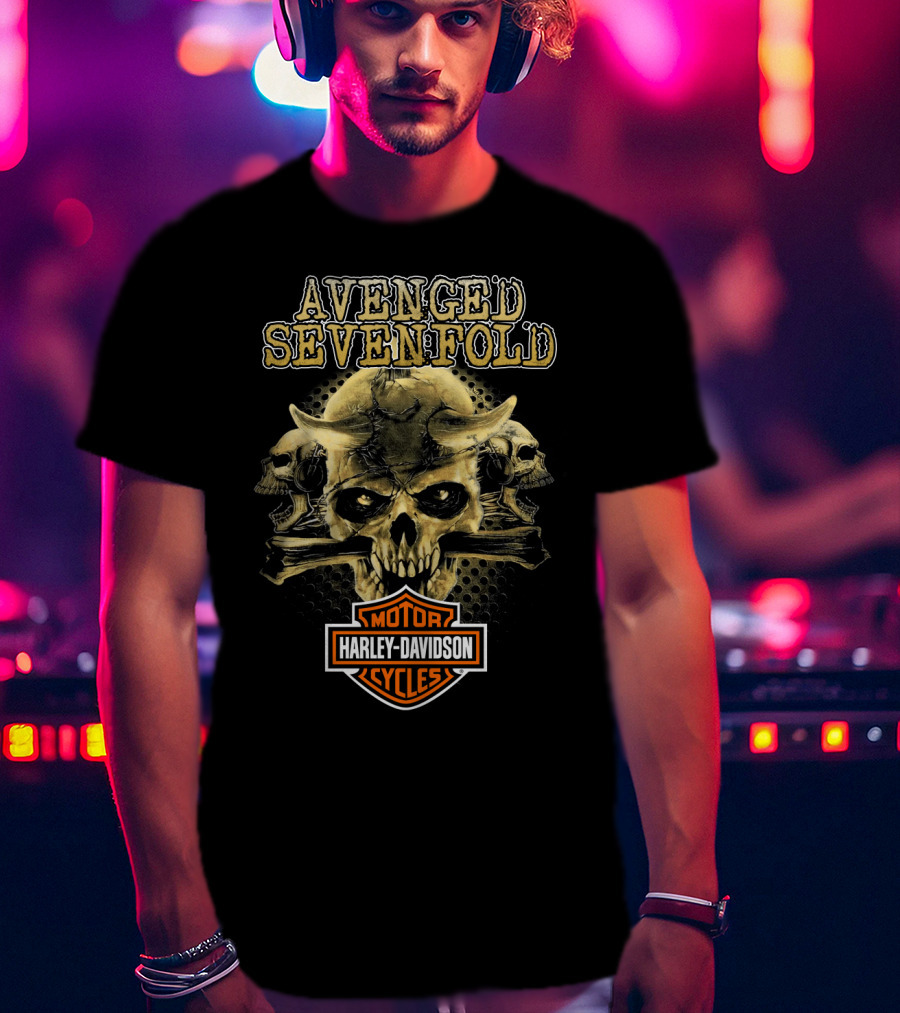 Avenged Sevenfold Harley Davidson Motor Cycles Skull T-Shirt