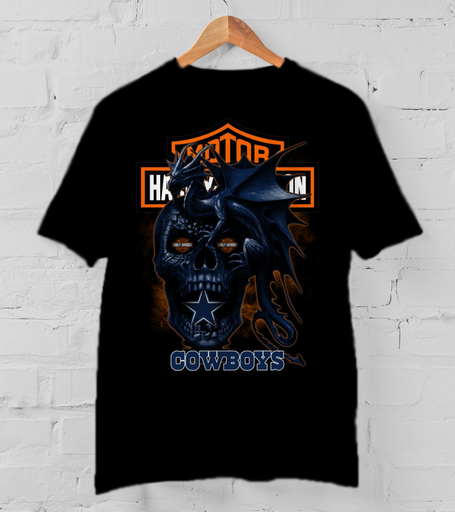 Dallas Cowboys Harley Davidson Skull Dragon Cowboys T-Shirt