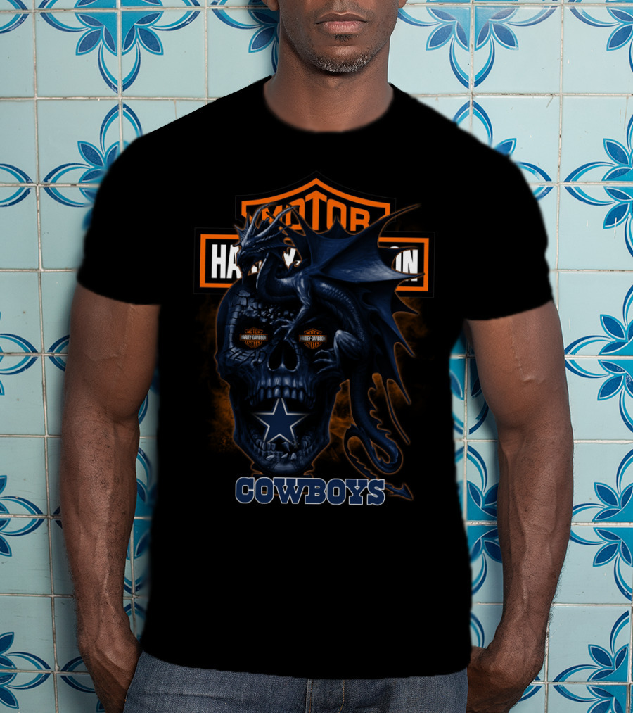 Dallas Cowboys Harley Davidson Skull Dragon Cowboys T-Shirt