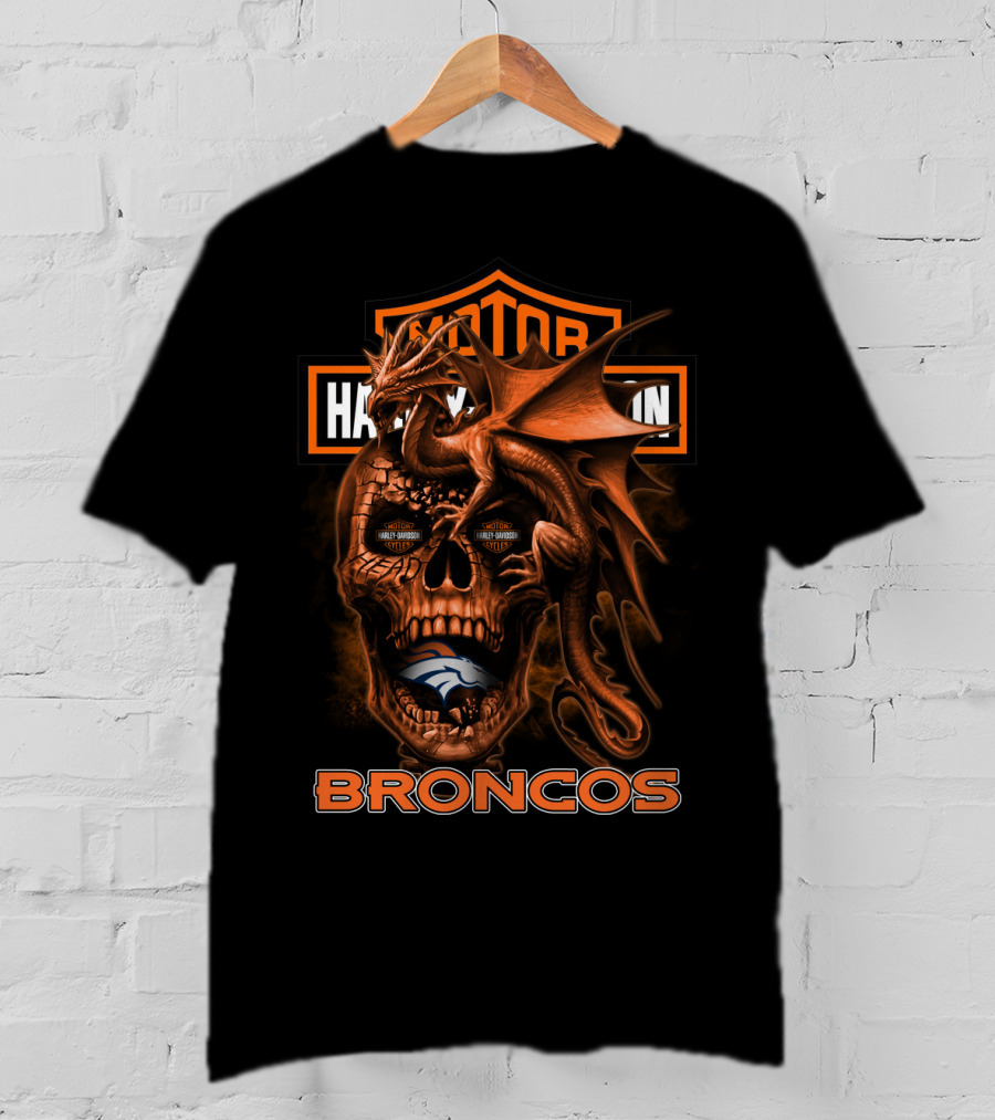 Motor Harley Davidson Cycles Denver Broncos Dragon Skull T-Shirt