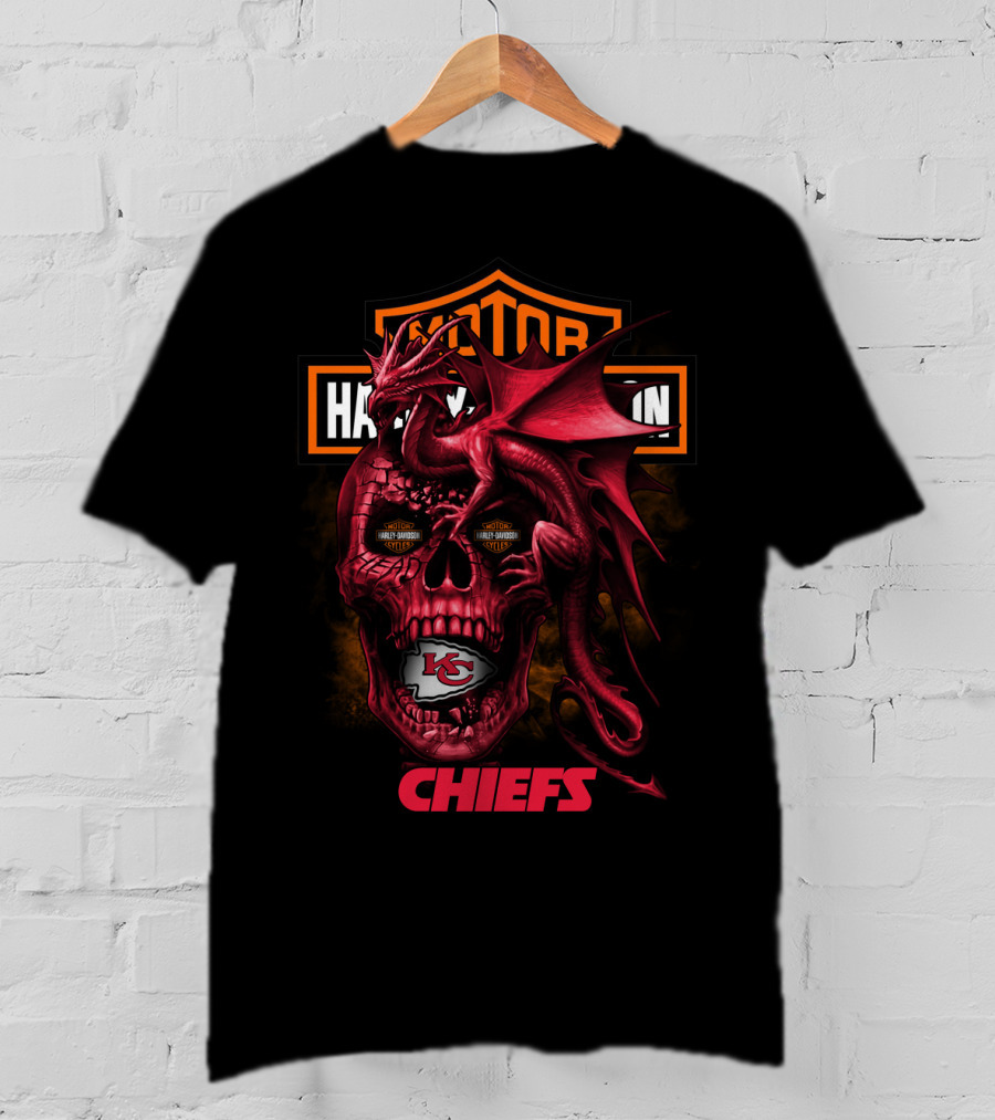 Motor Harley Davidson Kansas City Chiefs Dragon Skull T-Shirt