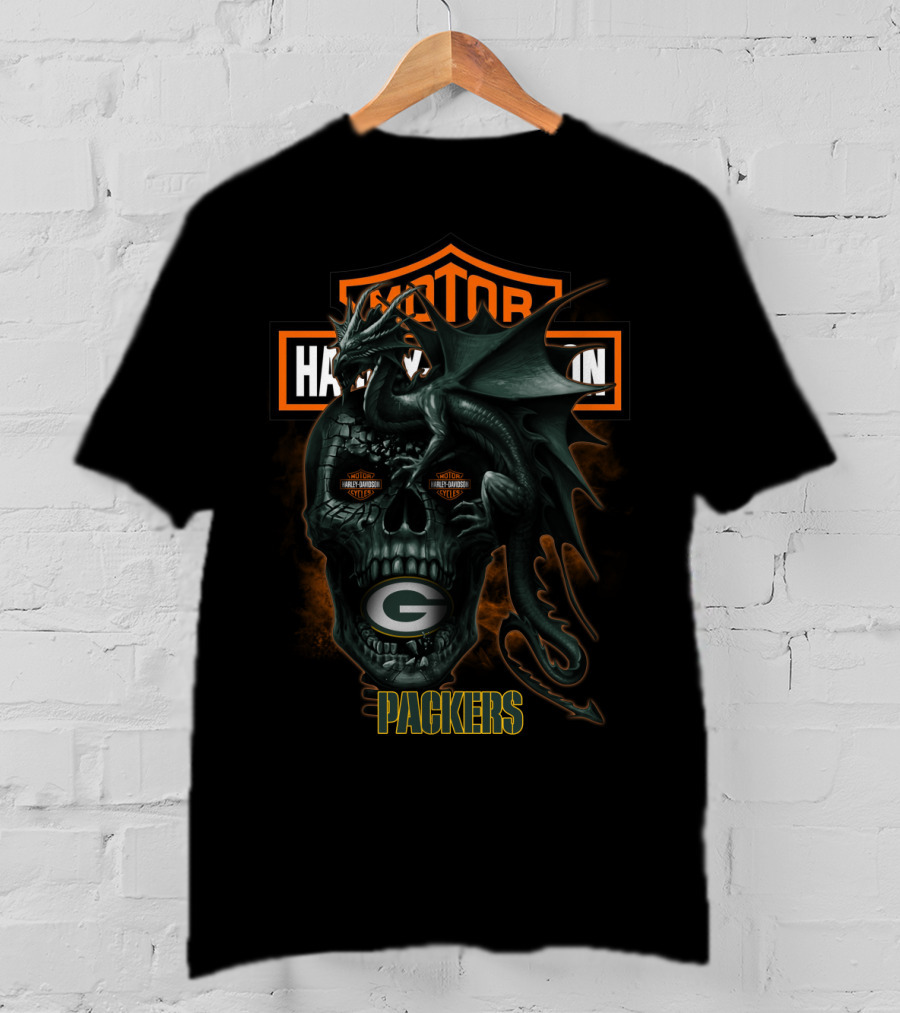 Green Bay Packers Harley Davidson Dragon Skull T-Shirt