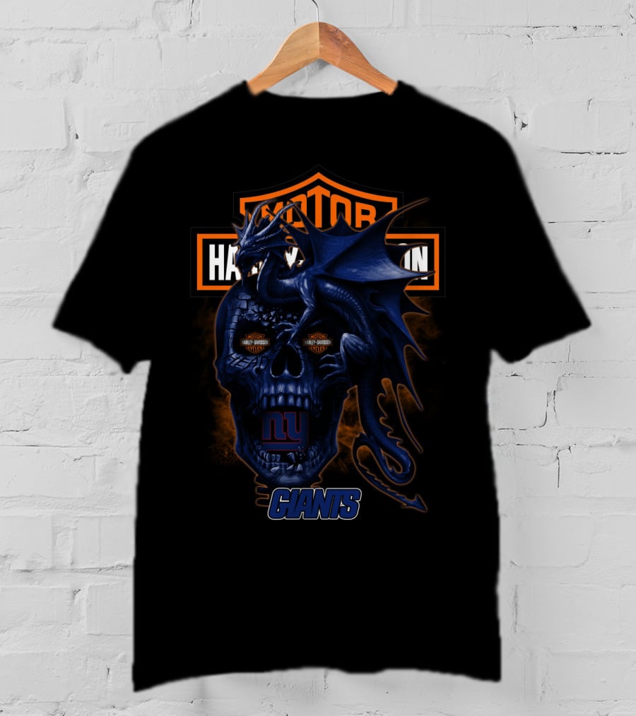 New York Giants Blue Dragon Skull Harley Davidson T-Shirt