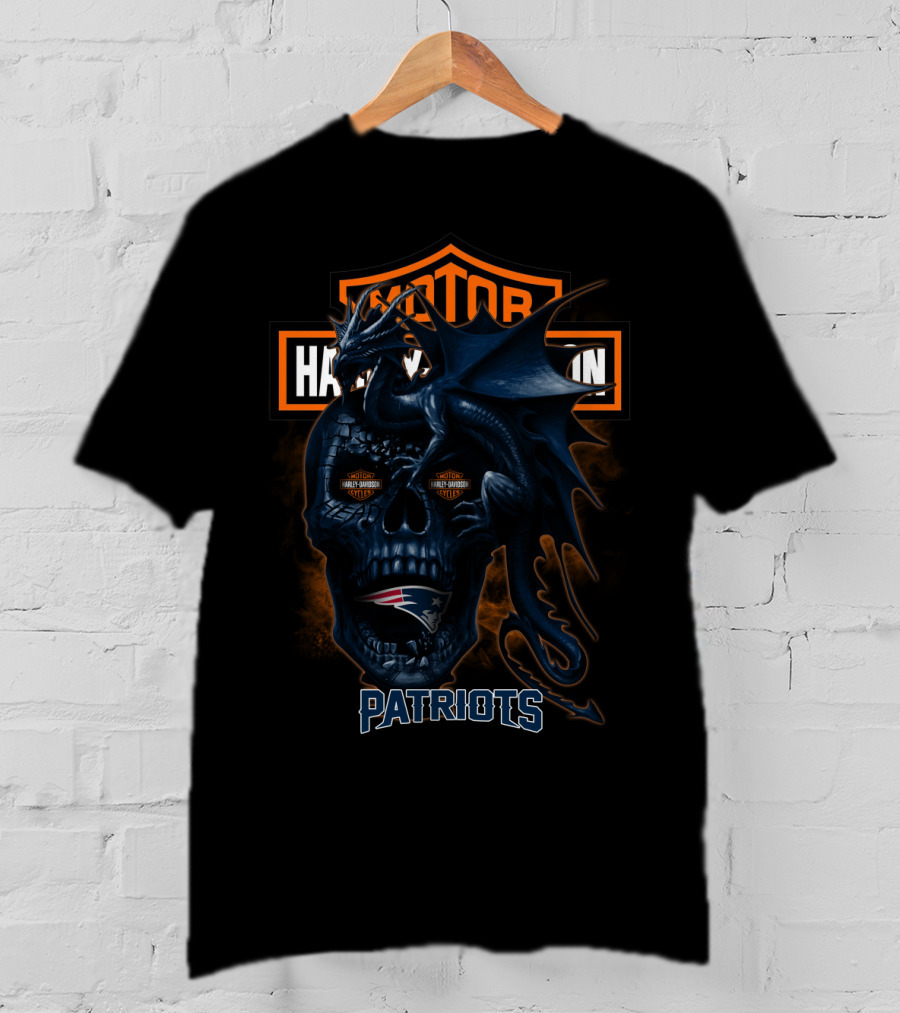 New England Patriots Skull Dragon Harley Davidson Styles T-Shirt