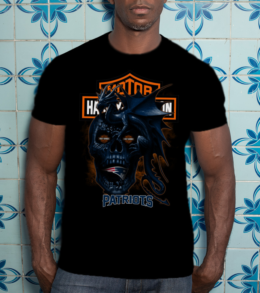 New England Patriots Skull Dragon Harley Davidson Styles T-Shirt