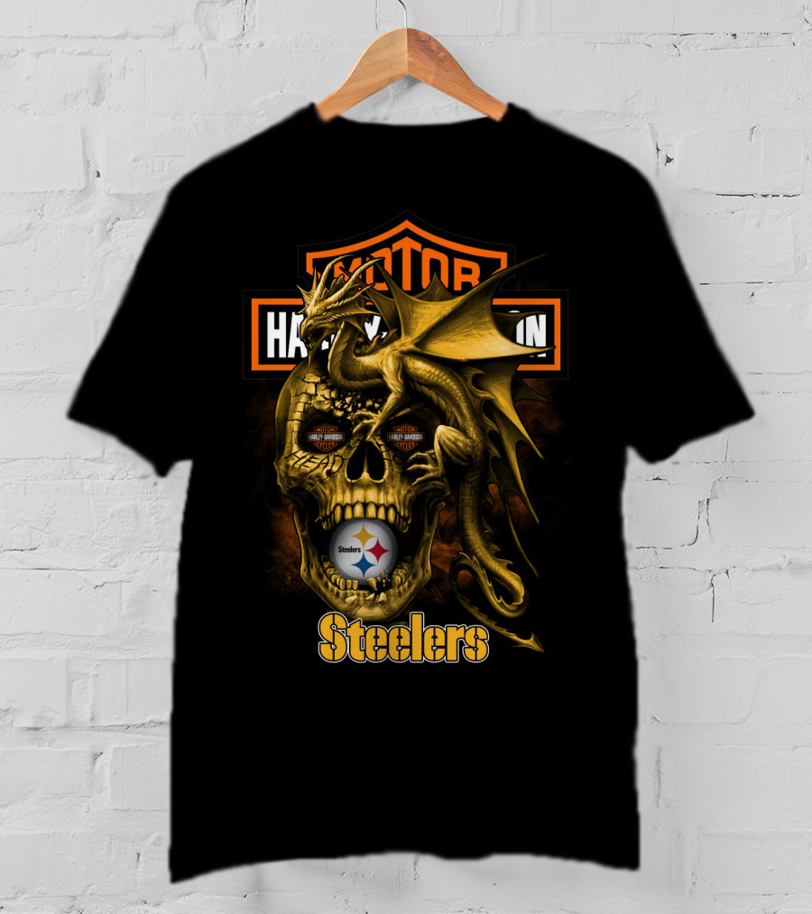 Motor Harley Davidson Steelers Dragon Skull Pittsburgh T-Shirt