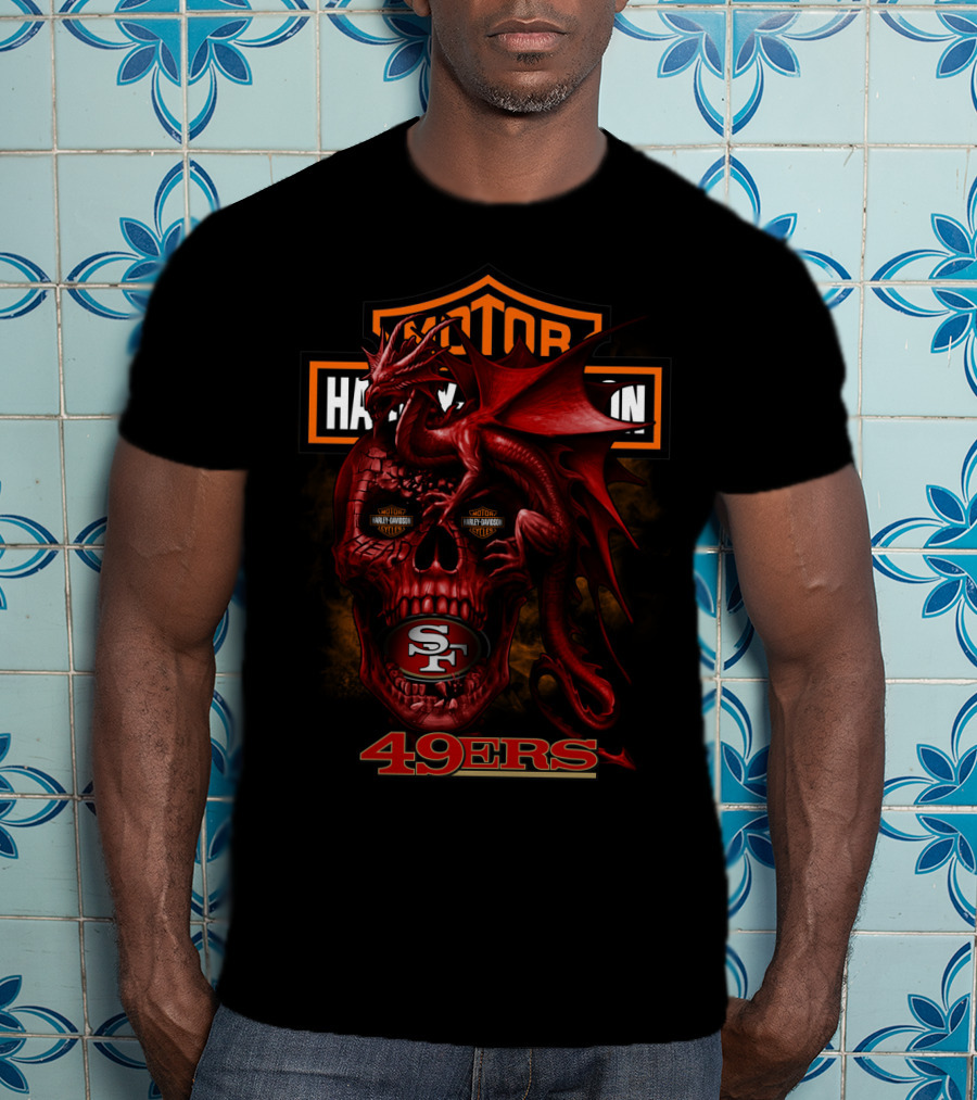 Motor Harley Davidson San Francisco 49ers Dragon Skull 49ers T-Shirt