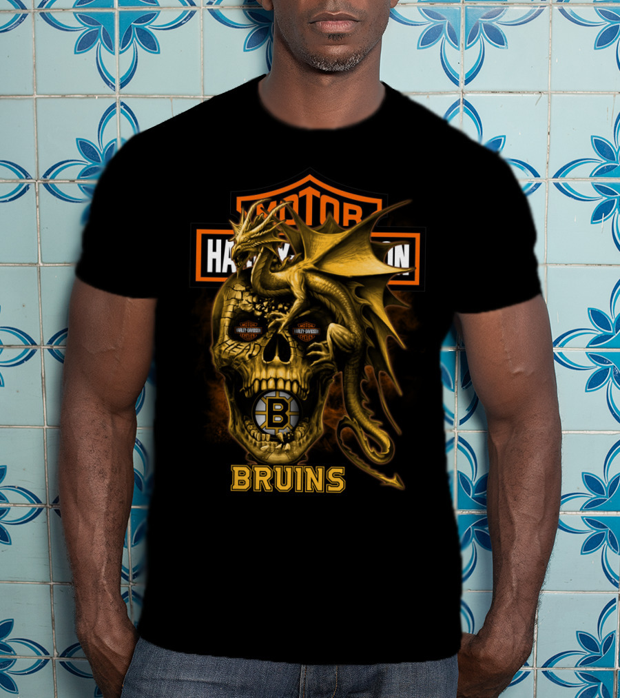 Boston Bruins Harley Skull Dragon T-Shirt
