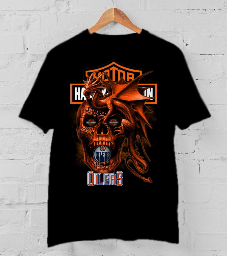 Edmonton Oilers Harley Davidson Skull Dragon T-Shirt