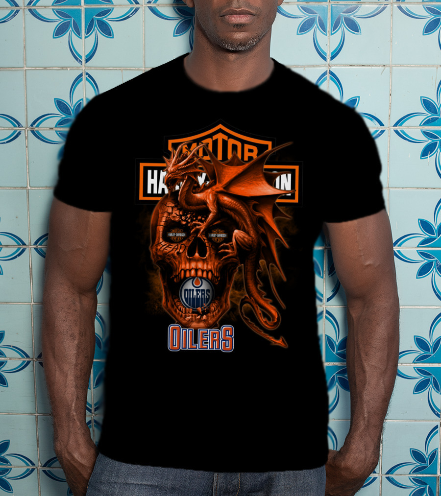 Edmonton Oilers Harley Davidson Skull Dragon T-Shirt