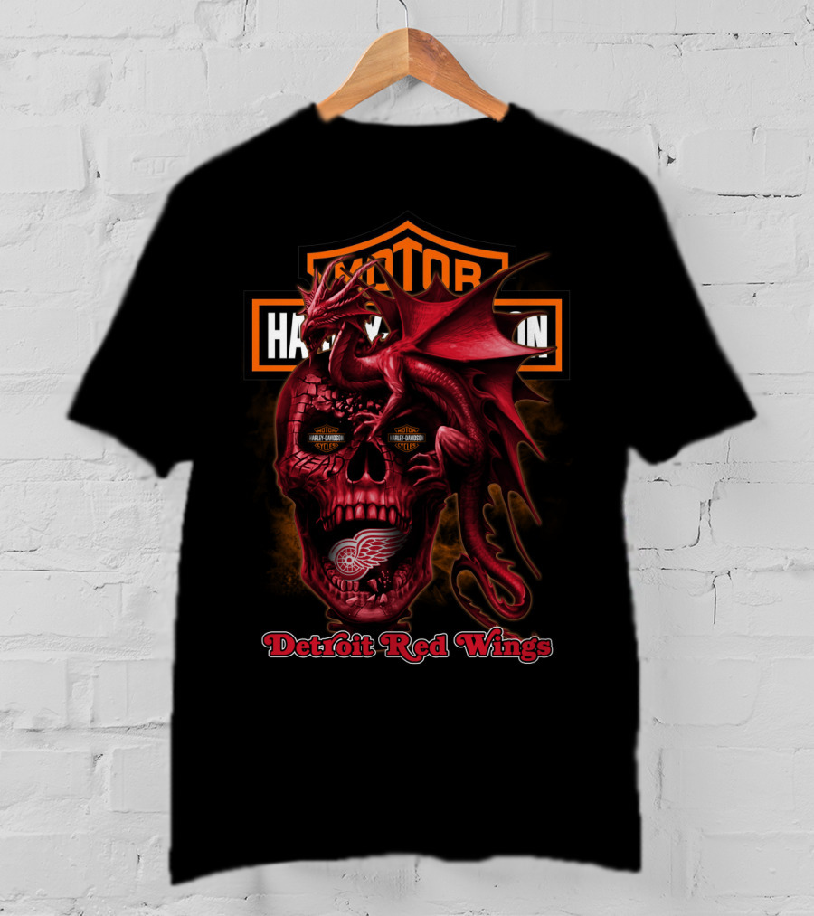 Detroit Red Wings Harley Davidson Skull Dragon T-Shirt