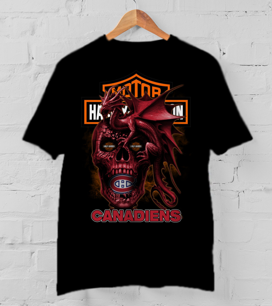 Montreal Canadiens Motor Harley Davidson Cycles Dragon Skull T-Shirt