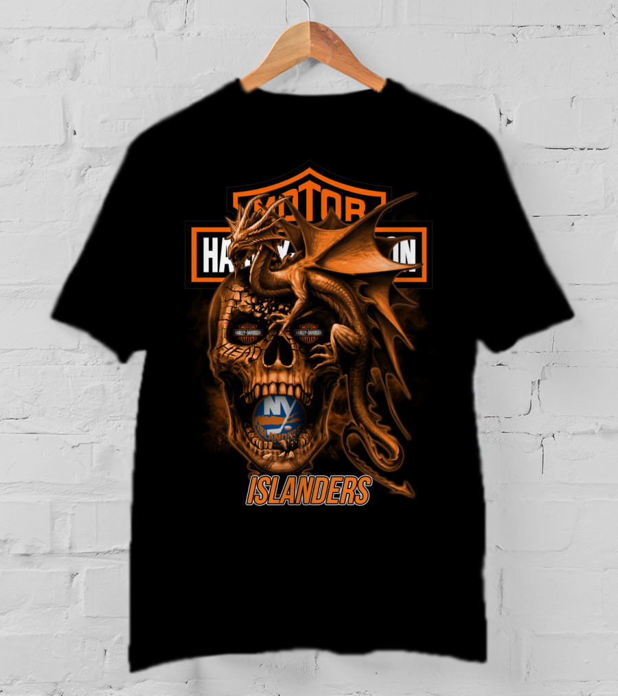 Motor Harley Davidson New York Islanders Dragon Skull T-Shirt