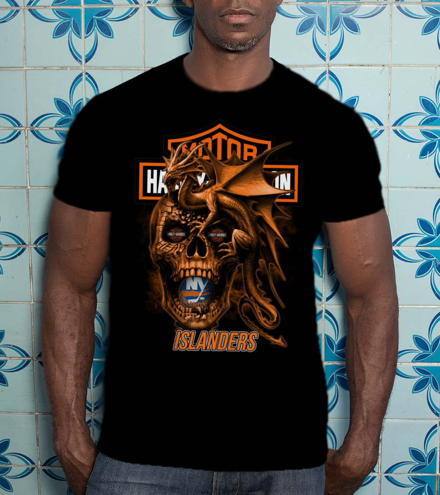 Motor Harley Davidson New York Islanders Dragon Skull T-Shirt