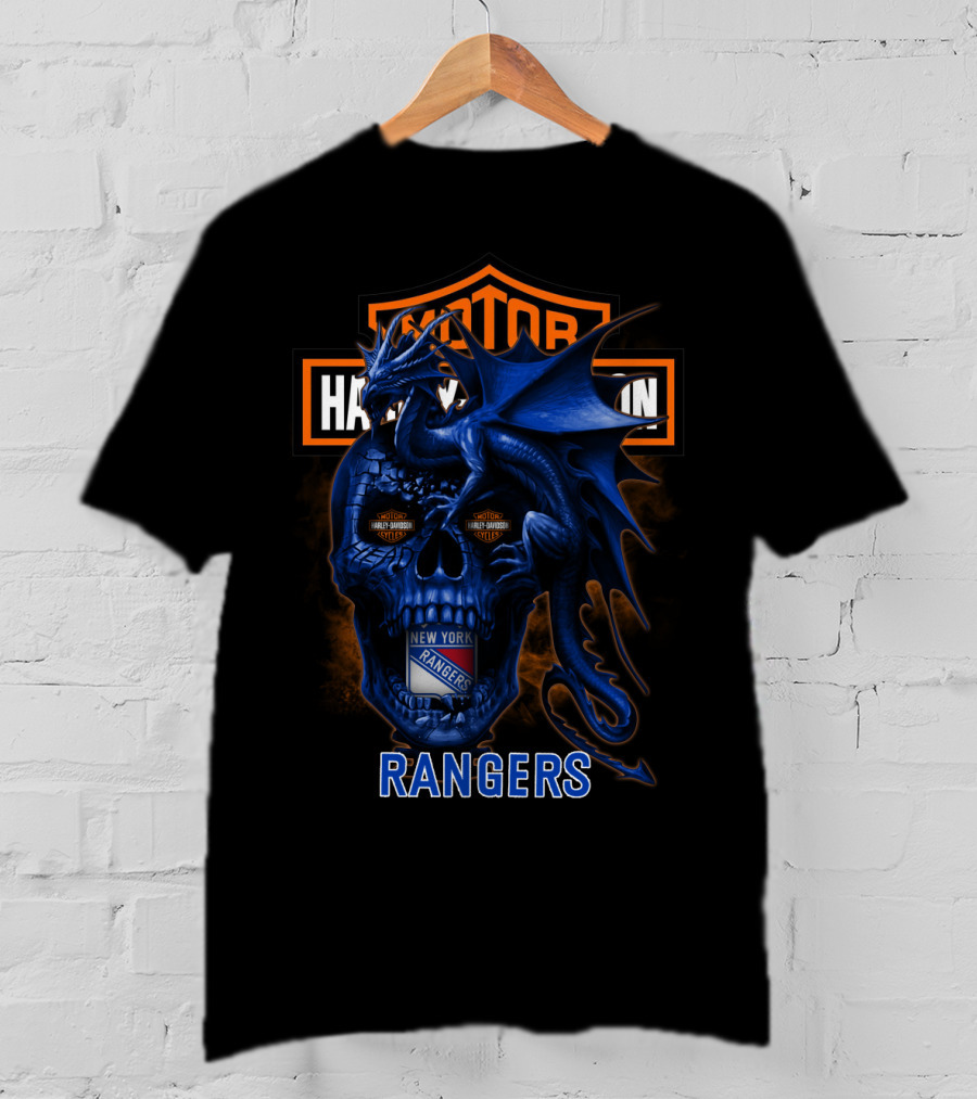 Motor Harley Davidson Cycles New York Rangers Dragon Skull T-Shirt