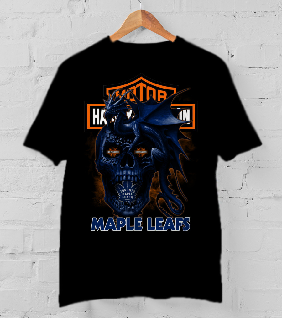 Toronto Maple Leafs Harley Davidson Dragon Skull T-Shirt