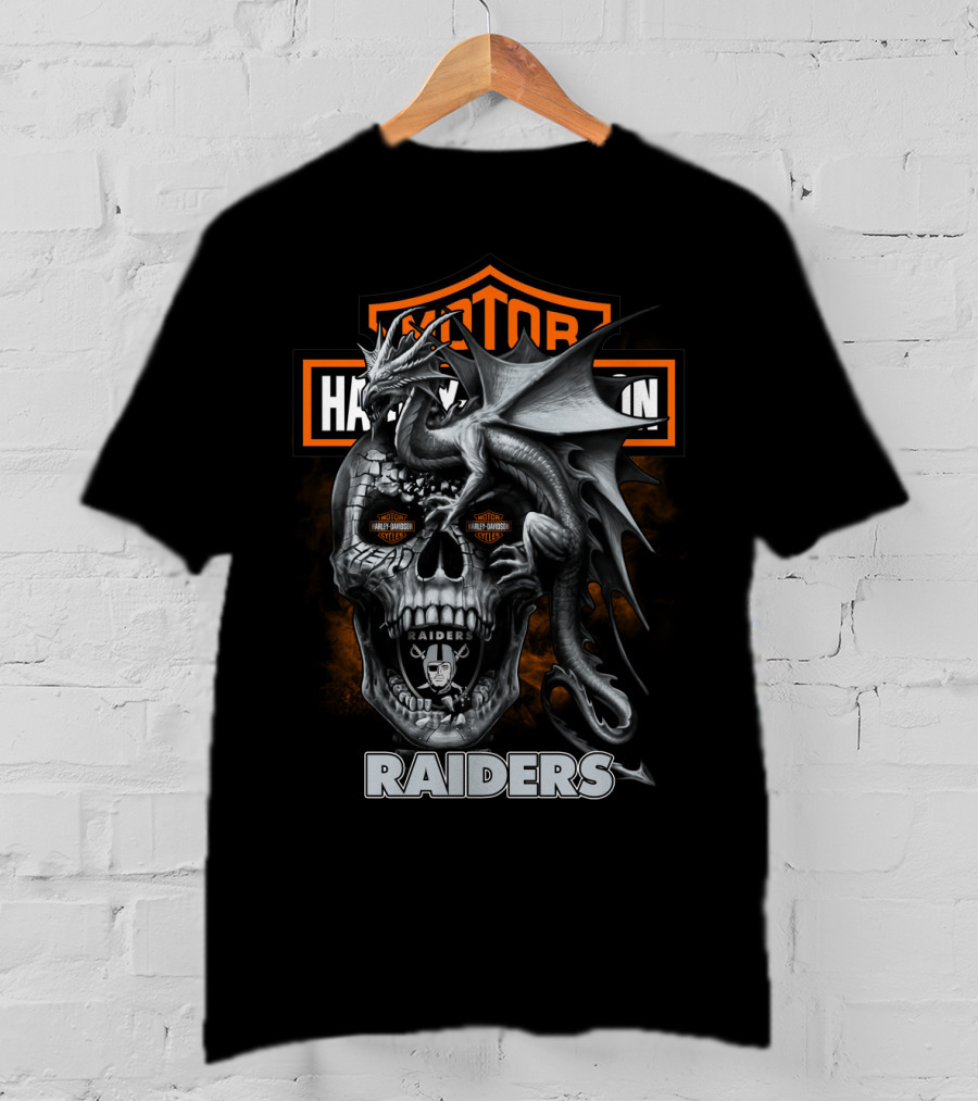 Motor Harley Davidson Raiders Skull Dragon T-Shirt