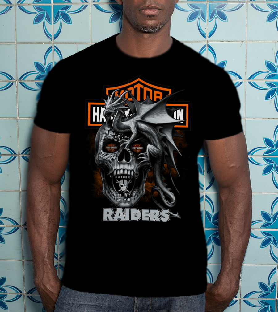 Motor Harley Davidson Raiders Skull Dragon T-Shirt