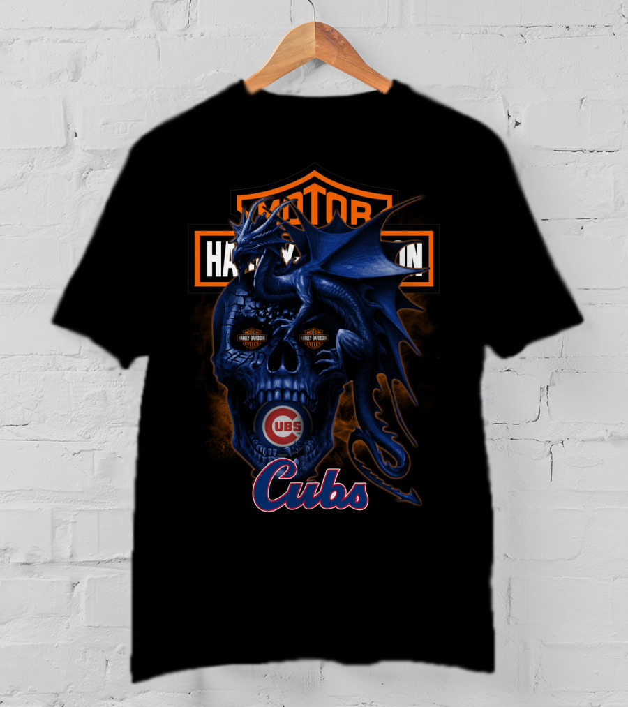 Motor Harley Davidson Cycles Chicago Cubs Dragon Skull T-Shirt
